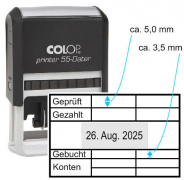 Kontierungsstempel mit Datum (COLOP Printer 55 Dater), Abdruck ca. 58 x 38 mm