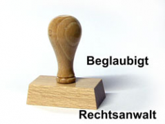 Holzstempel Fertigtext 'Beglaubigt, Rechtsanwalt' (mit Freiraum)