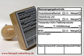 Holzgriffstempel 'Wareneingangskontrolle #1' nach HACCP, ca. 65 x 68 mm