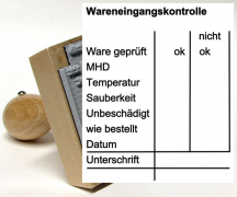 Holzgriffstempel 'Wareneingangskontrolle #4', ca. 70 x 60 mm