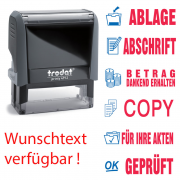 Trodat Printy 4912 mit "Office"-Texten, Abdruck zweifarbig Symbol blau und Text rot