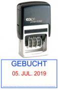 Datumautomat (s260) mit Standardtext 'Gebucht', Abdruck Text blau / Datum rot